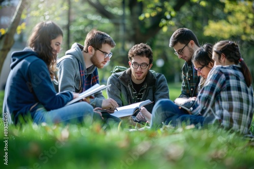 Group of Students Studying Together in a Park