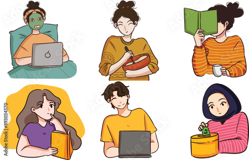 Productive Activity at Home Illustration Set
