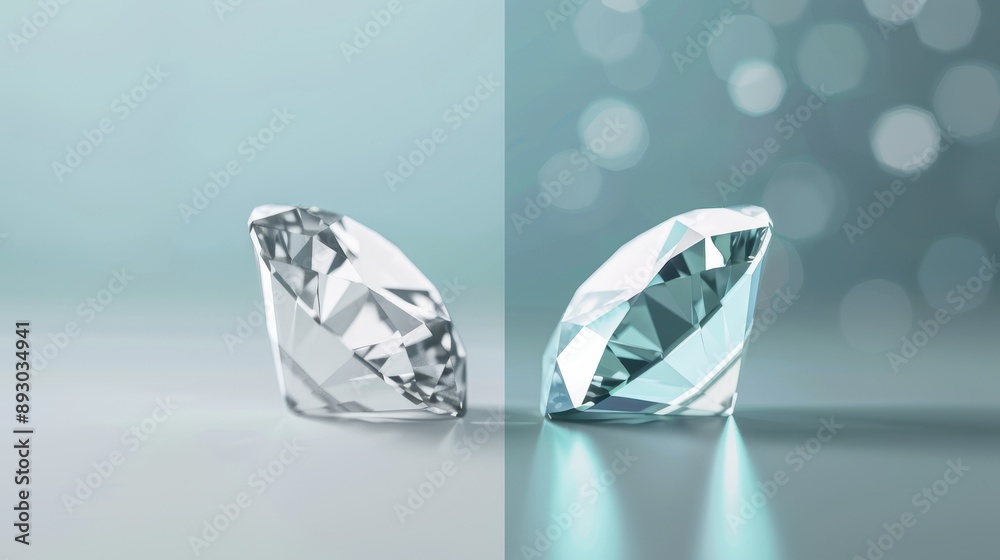 Comparison of natural and synthetic diamonds side by side. Modern gemstone technology and geological marvels. Scientific innovation in gemstone industry for ethical and sustainable alternatives. Comparison of natural and synthetic diamonds side by side. Modern gemstone technology and geological marvels. Scientific innovation in gemstone industry for ethical and sustainable alternatives.