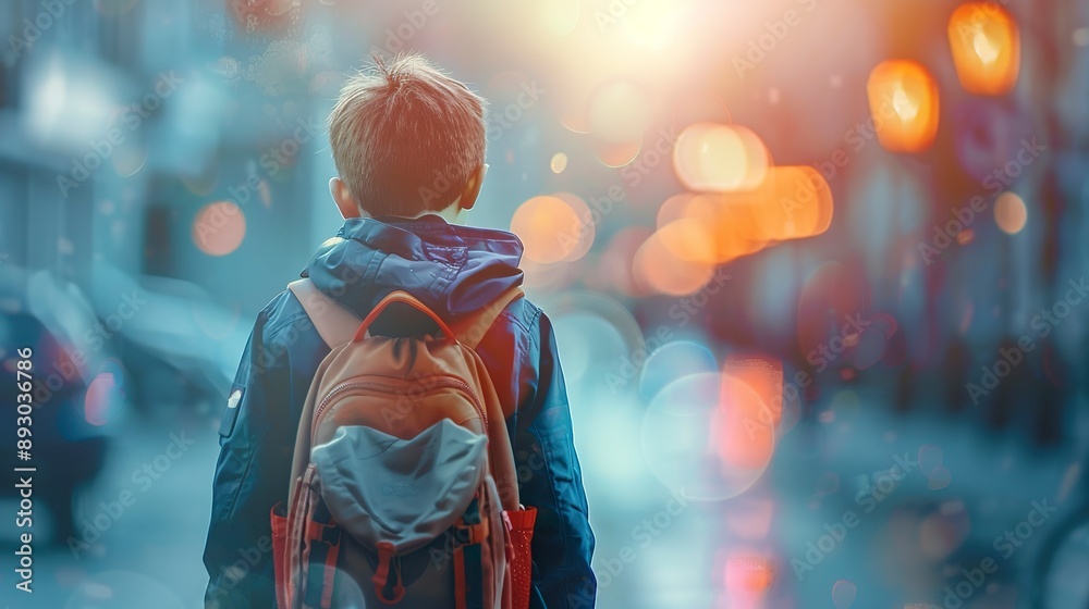 Schoolboy with a backpack. Blurred School Background. Schoolboy with a backpack. Blurred School Background.