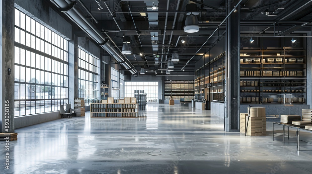 Modern factory, warehouse, shop or store, space on concrete floor for industrial. Modern factory, warehouse, shop or store, space on concrete floor for industrial.