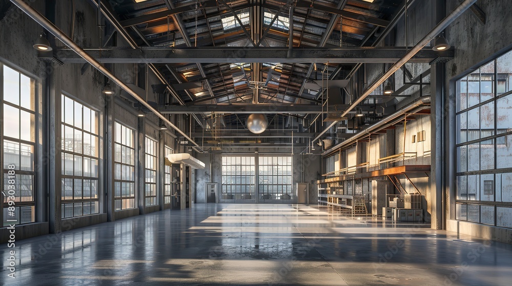 Modern factory, warehouse, shop or store, space on concrete floor for industrial Modern factory, warehouse, shop or store, space on concrete floor for industrial