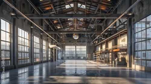 Modern factory, warehouse, shop or store, space on concrete floor for industrial