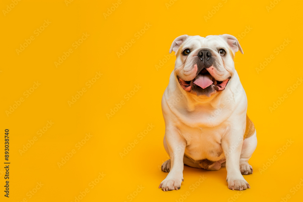 Fototapeta premium smile cute dog on yellow background