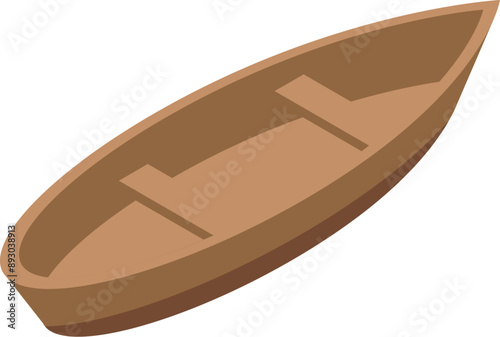 Simple wooden canoe floating on water surface, traditional boat for fishing and recreation