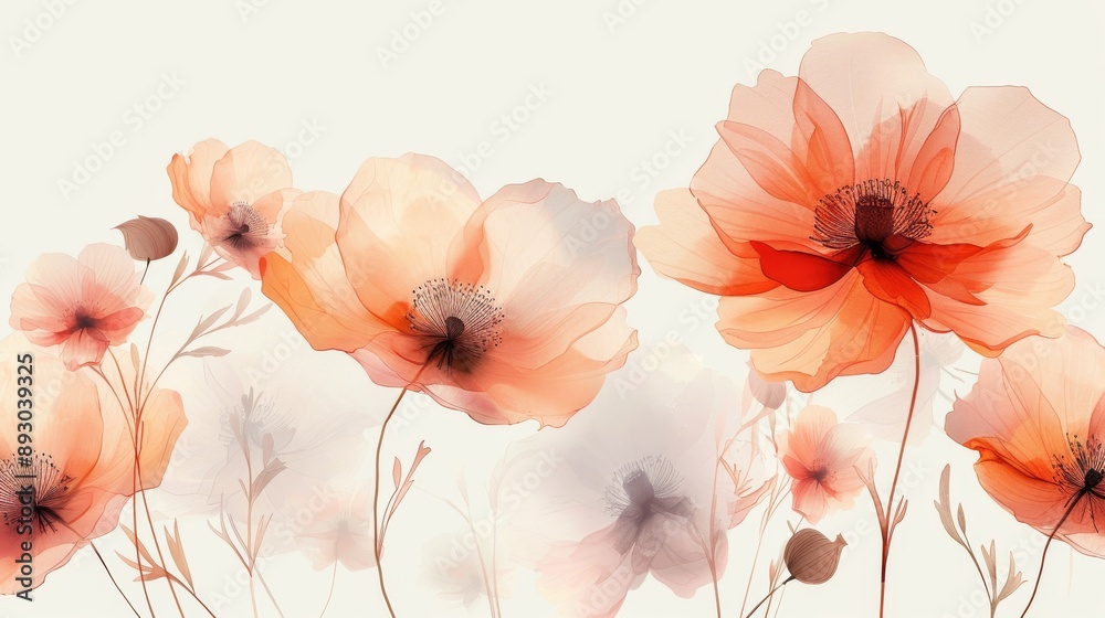 A Painting of a Bunch of Orange Flowers on a White Background - Generative AI A Painting of a Bunch of Orange Flowers on a White Background - Generative AI