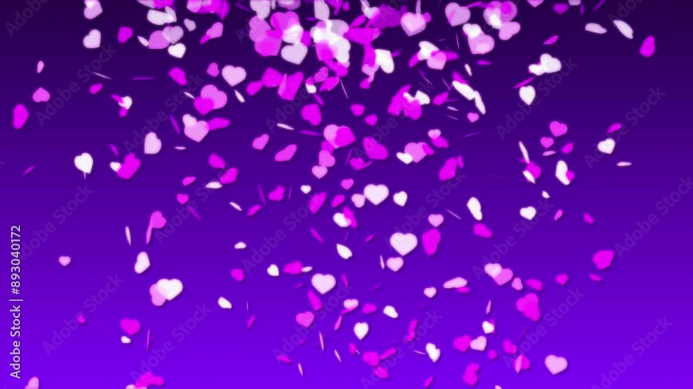 Love heart romance falling floating from sky animation glow soft shape symbol on gradient colour background visual effect 3D dynamic royal purple