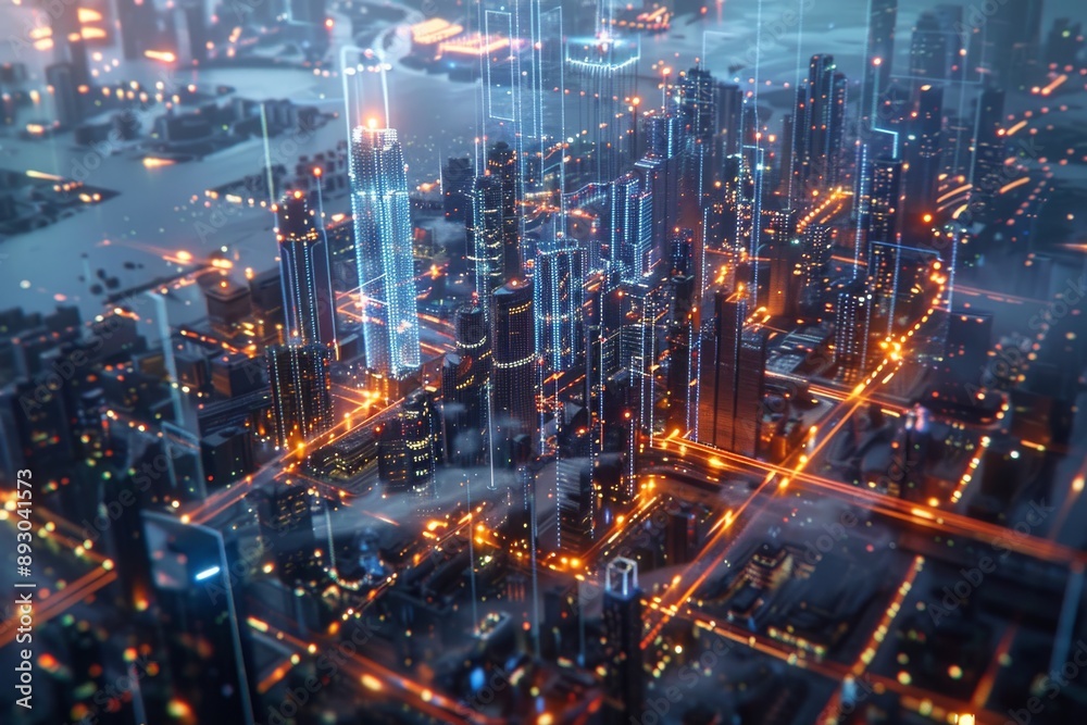 Fototapeta premium Cyberpunk Cityscape: A Digital Metropolis