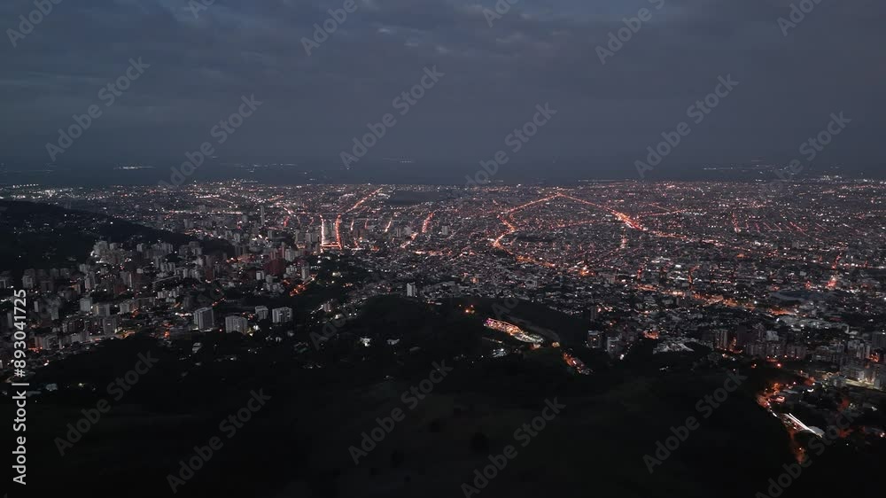 Drone captured dusk scenery at Cristo Rey in Cali, Colombia