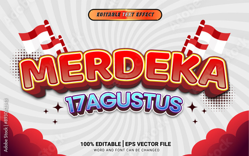 Indonesian independence day cartoon comic style 3d text effect