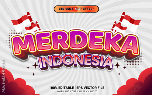 Indonesian independence day cartoon comic style 3d text effect
