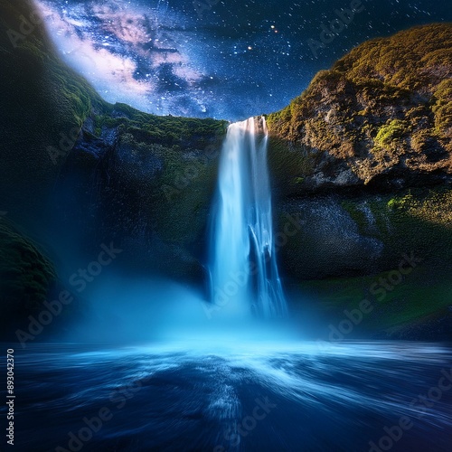 햇살아래 거대한 폭포. large waterfall under the sun