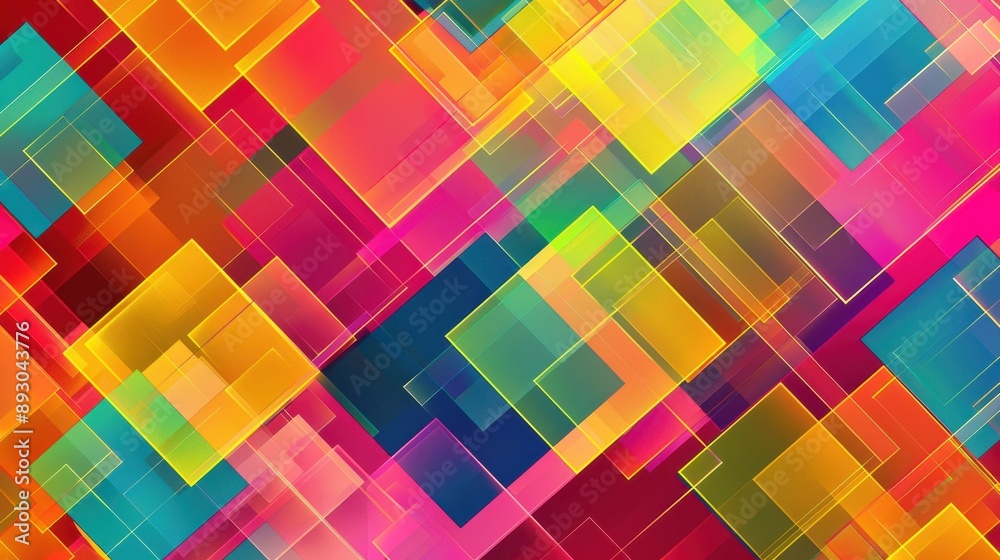 Pattern of overlapping bright squares on a seamless background, ideal for bold and eye-catching graphic designs Pattern of overlapping bright squares on a seamless background, ideal for bold and eye-catching graphic designs