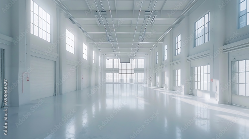 Interior of empty warehouse or garage in white colors : Generative AI Interior of empty warehouse or garage in white colors : Generative AI