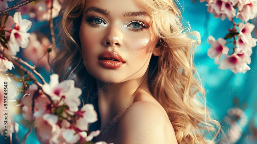 Portrait of a Woman with Blonde Hair and Flowers Beauty Fashion Photo. Portrait of a Woman with Blonde Hair and Flowers Beauty Fashion Photo.
