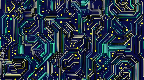 Abstract circuit board design in blue and green tones