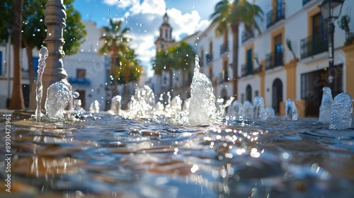 Water fountain and the town hall in the plaza de espaa in Vejer de la Frontera Cadiz Andalusia : Generative AI photo