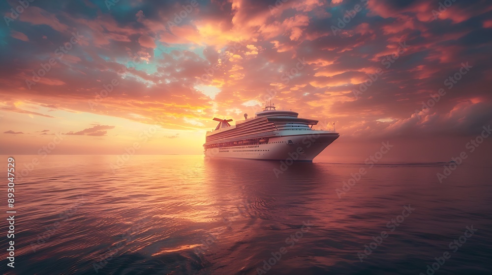 Cruise Ship Cruise Liners beautiful white cruise ship above luxury cruise in the ocean sea at sunset time concept exclusive tourism travel on holiday take a vacation time on summer : Generative AI