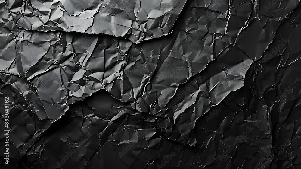 Empty crumpled wet black paper blank texture copy space wall horizontal background : Generative AI Empty crumpled wet black paper blank texture copy space wall horizontal background : Generative AI