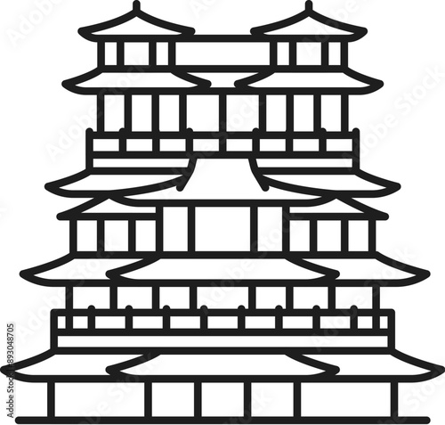 Singapore Buddha tooth relic temple and museum line icon, vector travel landmark and tourism. Outline building of ancient buddhist temple and museum complex, singaporean travel landmark