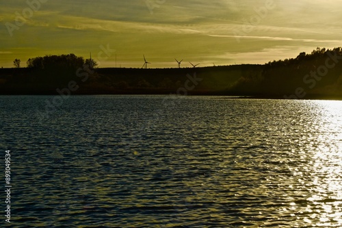 Wind Electricity Generating Windmills on the Shoreline of Texas panhandle Lake!
