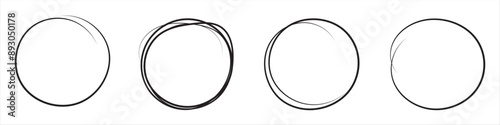 Hand drawn doodle circle highlights. Brush marker pen round circle set in black. Scribble horizontal ellipse in rounder. Round scrawl frames. Vector illustration of freehand painted circular note. eps