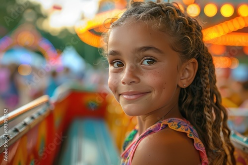 Multicultural Family Fun at Theme Park - Happy Parents and Kids Riding Rides Together