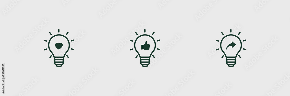 Light icon set, love, like symbol, share symbol. Simple design. Vector illustration Light icon set, love, like symbol, share symbol. Simple design. Vector illustration