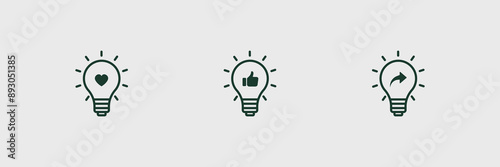 Light icon set, love, like symbol, share symbol. Simple design. Vector illustration