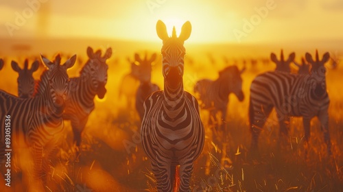 A Herd of Zebras Standing In a Grassy Field During the Day - Generative AI