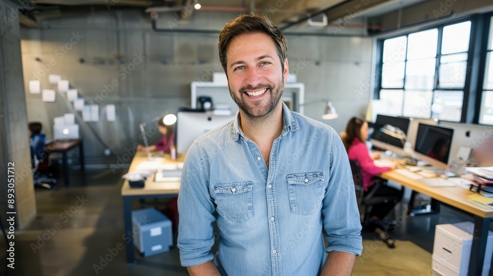 Corporate professional with a friendly smile in an open-plan office