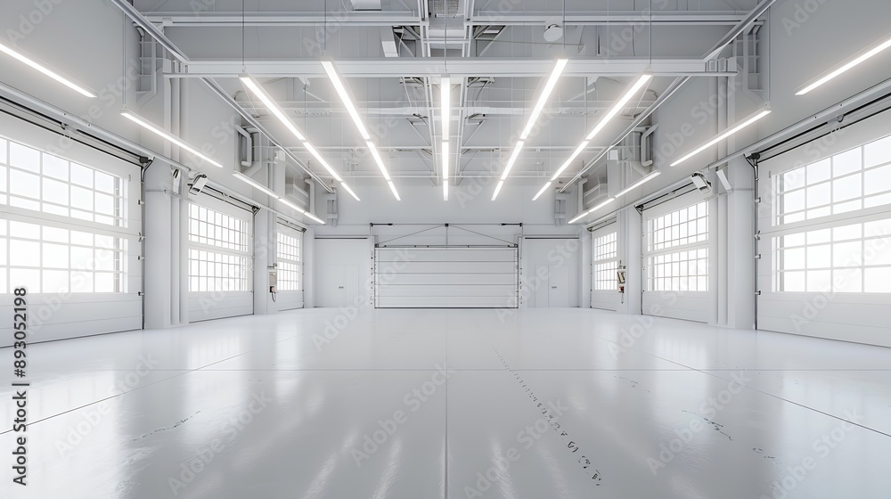 Interior of empty warehouse or garage in white colors : Generative AI Interior of empty warehouse or garage in white colors : Generative AI