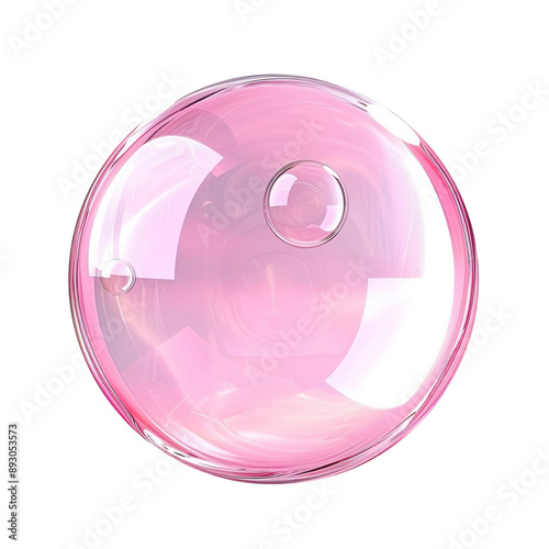 Shiny Pink Bubble on Transparent Background PNG - Sphere Ball Bubble Round Glossy Shape Gum Object 3D
