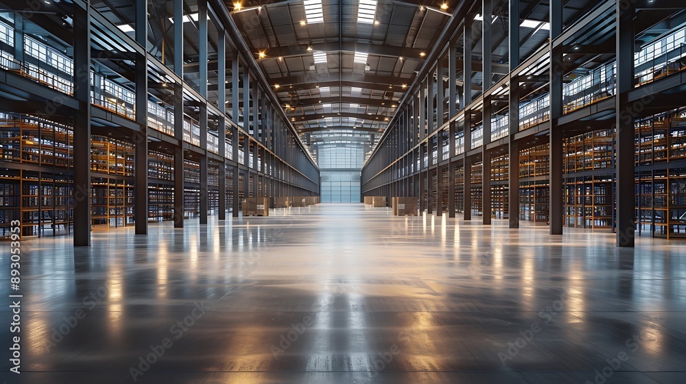 Industrial architecture Modern interior of huge empty storehouse New distribution warehouse with rack stack Metal construction : Generative AI Industrial architecture Modern interior of huge empty storehouse New distribution warehouse with rack stack Metal construction : Generative AI