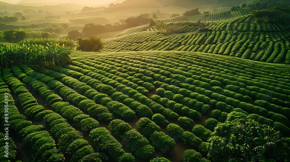 Fototapeta premium Aerial image of a beautiful coffee plantation in minas Gerais Brazil : Generative AI