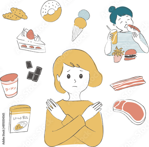 腸内環境を悪化させる原因のイラスト　セット