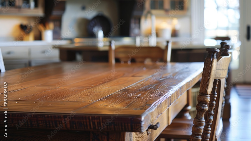 Elegant wood table in kitchen setting Elegant wood table in kitchen setting