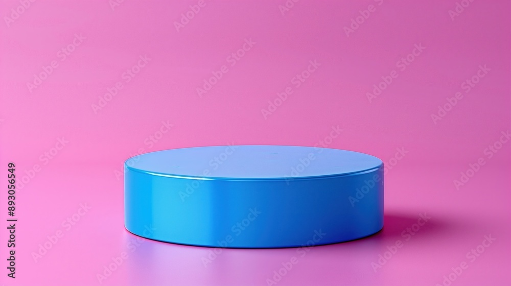 A blue platform on a pink background empty space in the middle, podium or product display showcase with copy space on a pedestal. Horizontal background. A blue platform on a pink background empty space in the middle, podium or product display showcase with copy space on a pedestal. Horizontal background.