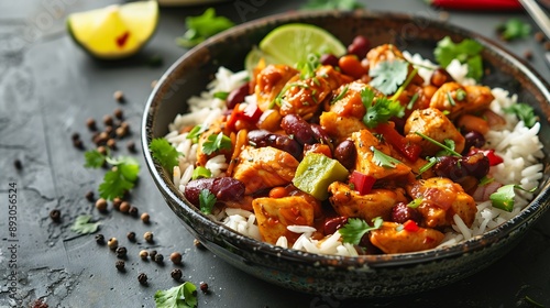 Mexican sauteed chicken with rice and beans : Generative AI