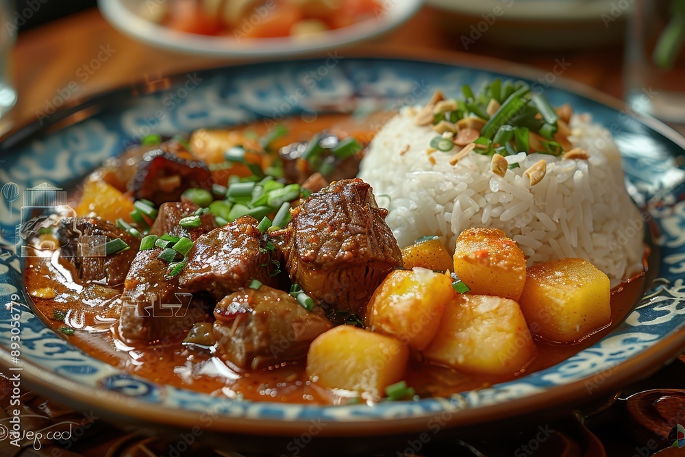 Exquisite Massaman Curry with Beef and Potatoes Served with Jasmine Rice