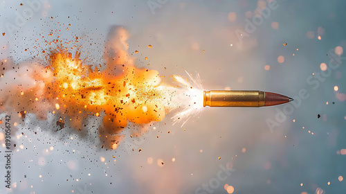 A bullet flew sideways , the warhead exploded with a huge flash of fire, the fire is on the warhead. Generative AI illustration 