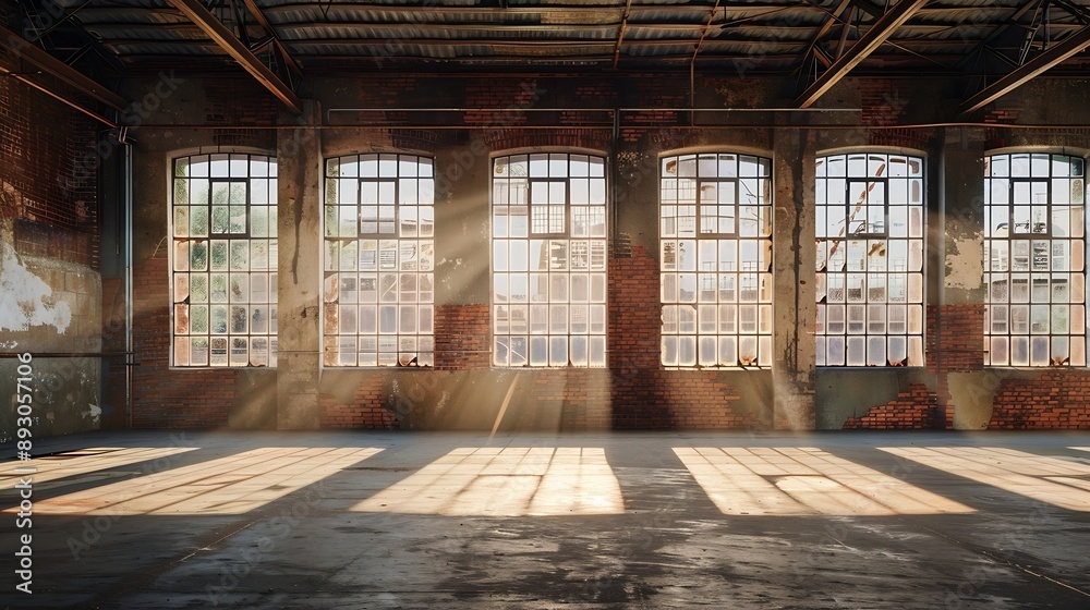 Industrial setting empty warehouse with windows : Generative AI Industrial setting empty warehouse with windows : Generative AI