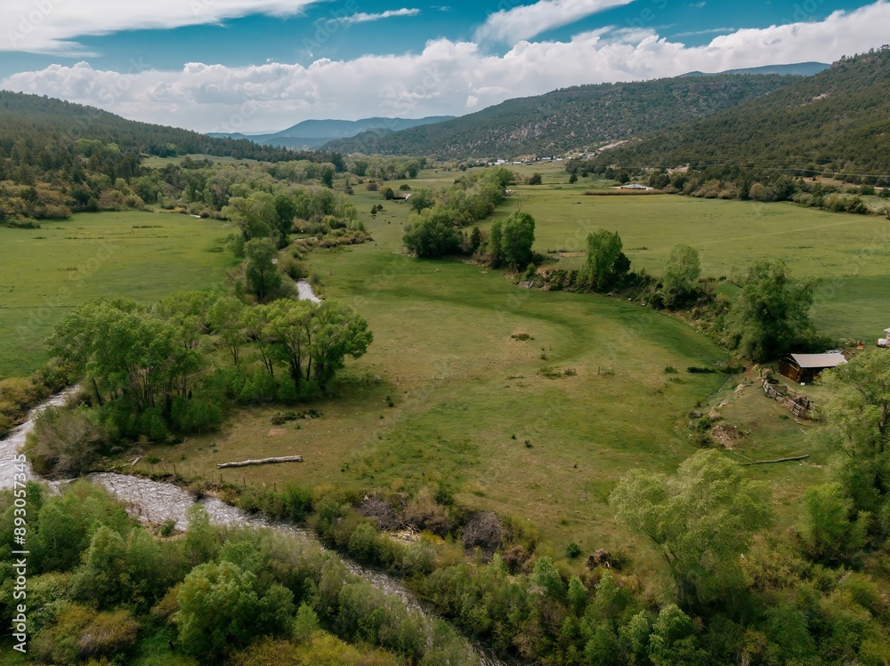 Obraz premium Farmland on the high road to Taos, New Mexico, United States Of America.