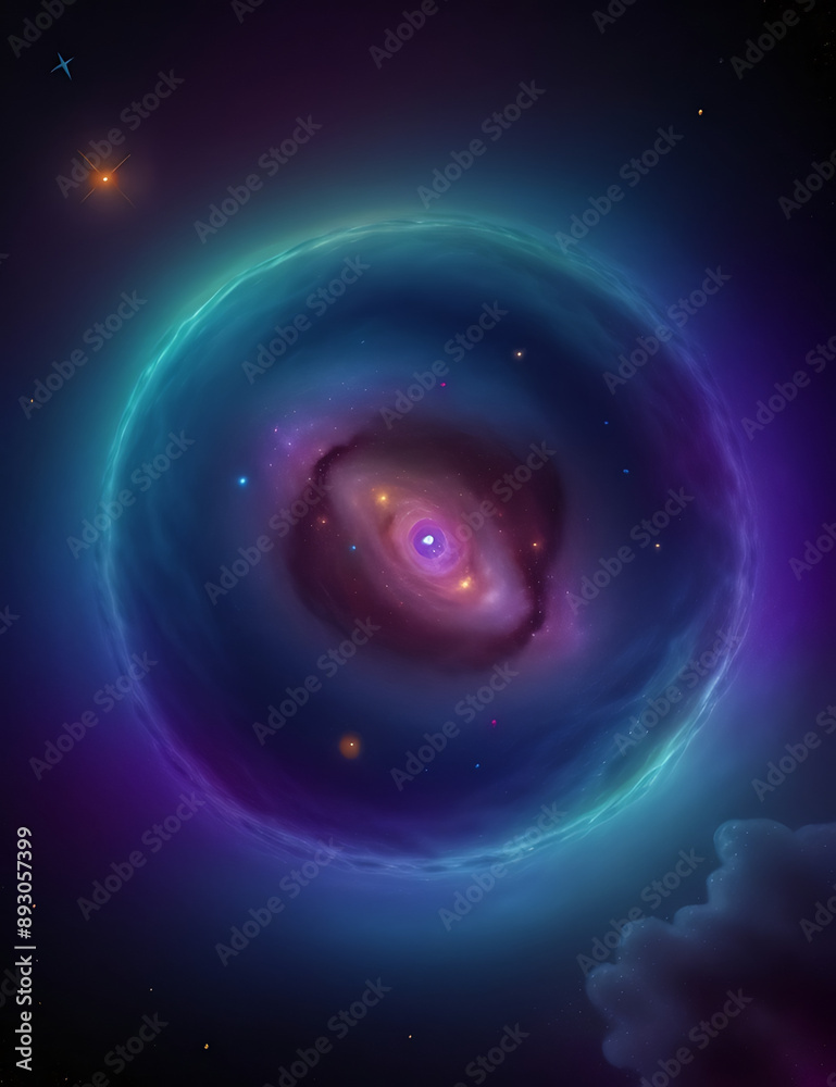 Obraz premium A visually captivating star map of a distant galaxy, featuring constellations, nebulae, and star clusters in a cosmic color palette.