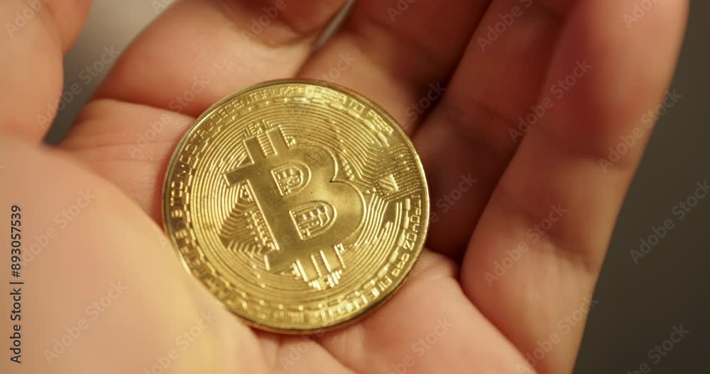 Bitcoin coins held in the palm of the hand. Bitcoin digital currency exchange. cryptocurrency investment video illustration. Bitcoin coins held in the palm of the hand. Bitcoin digital currency exchange. cryptocurrency investment video illustration.