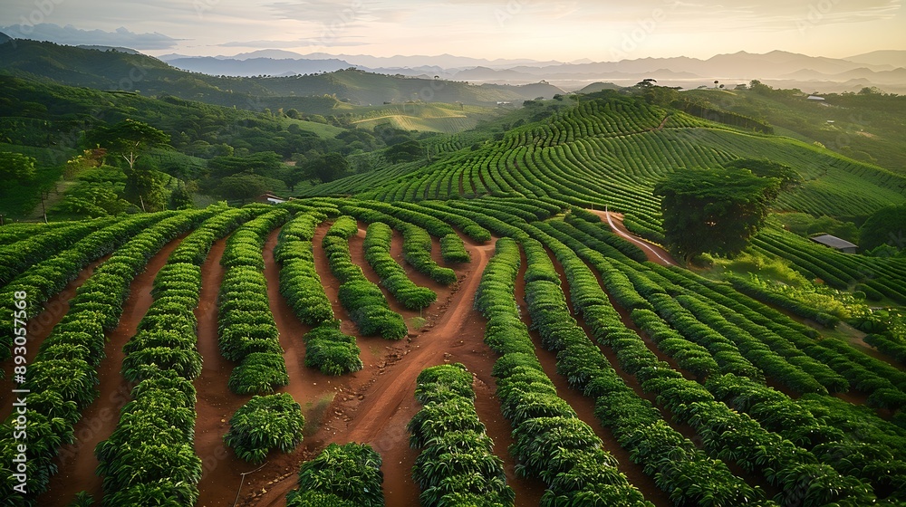 Fototapeta premium Aerial image of a beautiful coffee plantation in minas Gerais Brazil : Generative AI