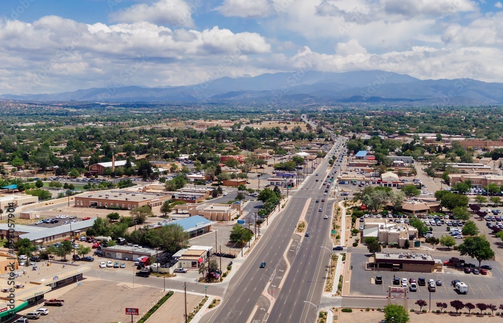 Fototapeta premium Aerila of the city of Santa Fe, New Mexico, United States Of America.