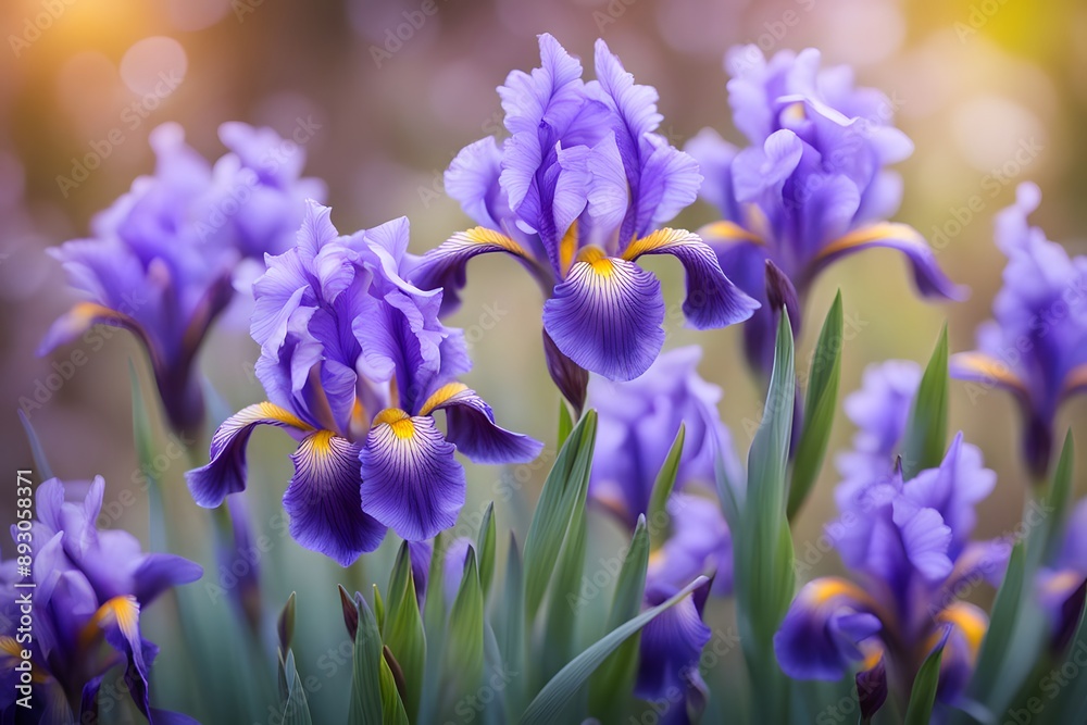 Bearded irises flowers bokeh background, Ai generated Bearded irises flowers bokeh background, Ai generated
