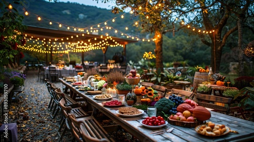 Rustic Autumnal Feast Under Twinkling Lights