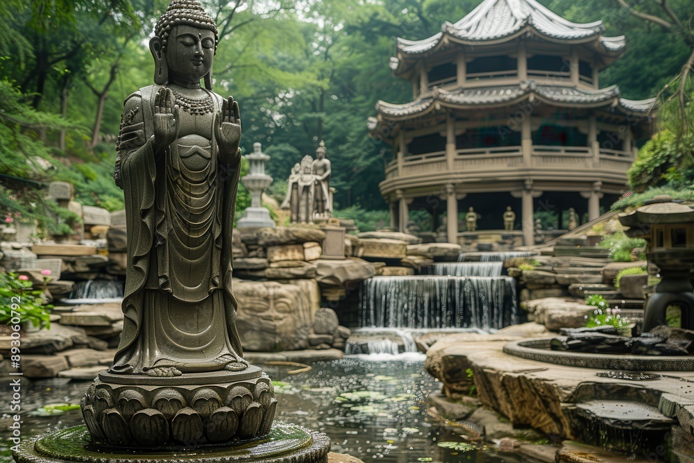 Serene Gupta Buddha Statue in Graceful Pose Surrounded by Nature's Tranquility Serene Gupta Buddha Statue in Graceful Pose Surrounded by Nature's Tranquility